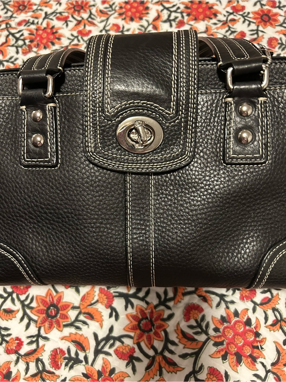 Coach Black Leather Satchel with White Contrast Stitching - Picture 4 of 11
